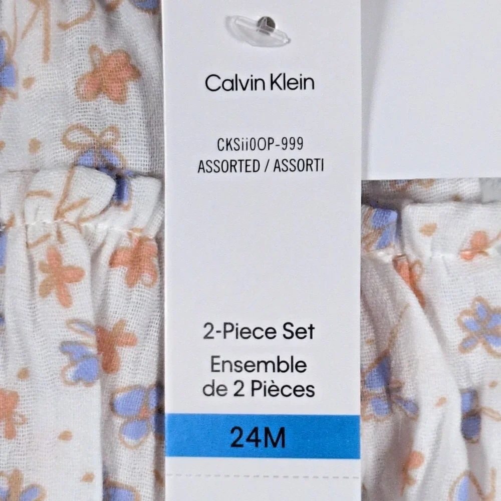 Calvin Klein Baby 2-Piece Rosette Logo Shirt Gauze Skirted Diaper Cover Set NWT